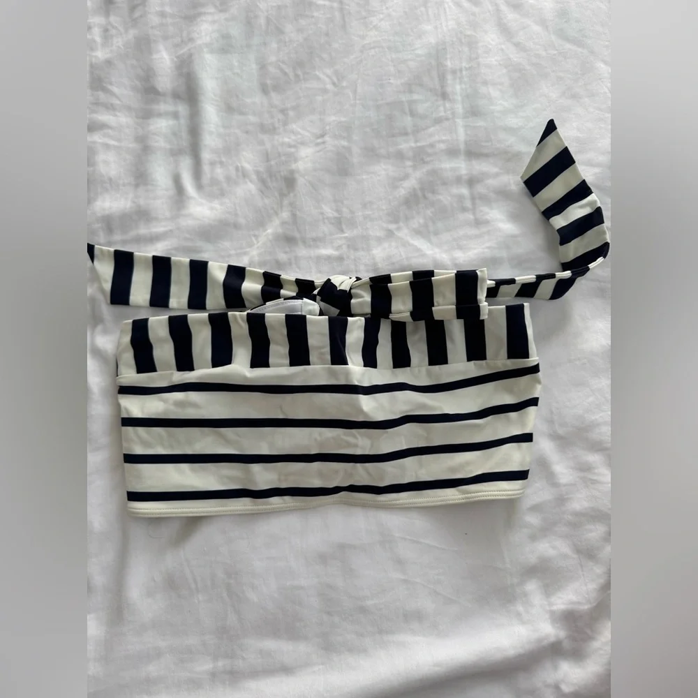 Louis Vuitton Navy White Nautical Striped Bandeau Bikini Top Sz 38